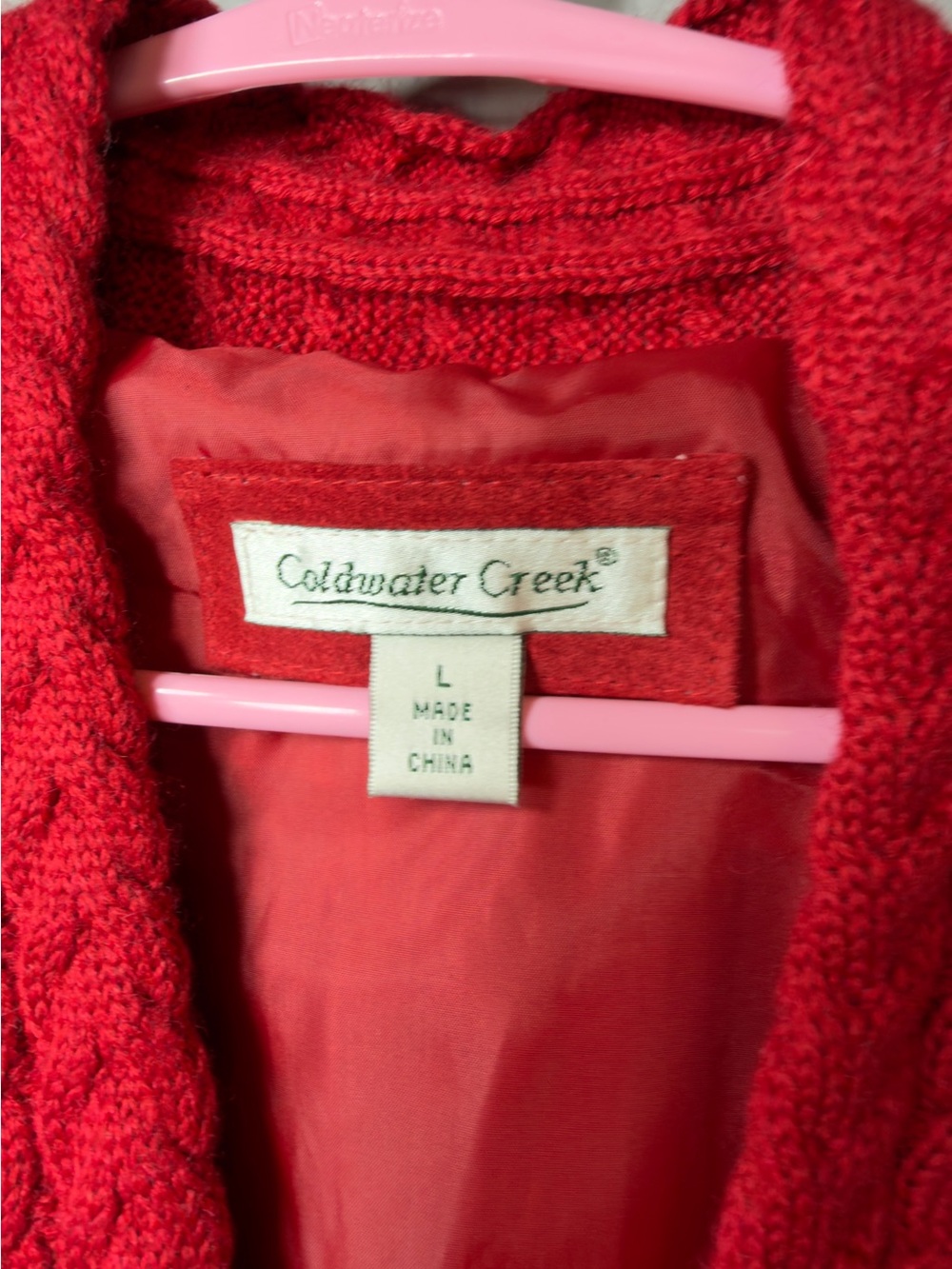 Coldwater Creek Red Leather shell Cardigan with Braided Trim - Picture 3 of 6
